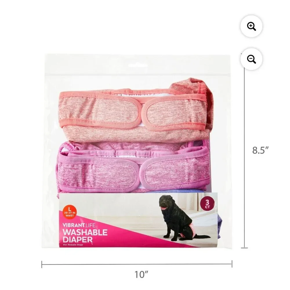 Vibrant Life Reusable & Washable Dog Diapers (3 Pack) - for Female Dogs NEW NWT